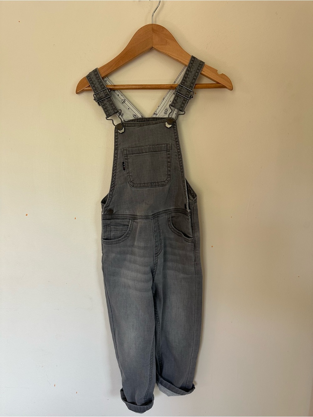Mayoral Gray Denim Overalls with Rocket-Print Lining